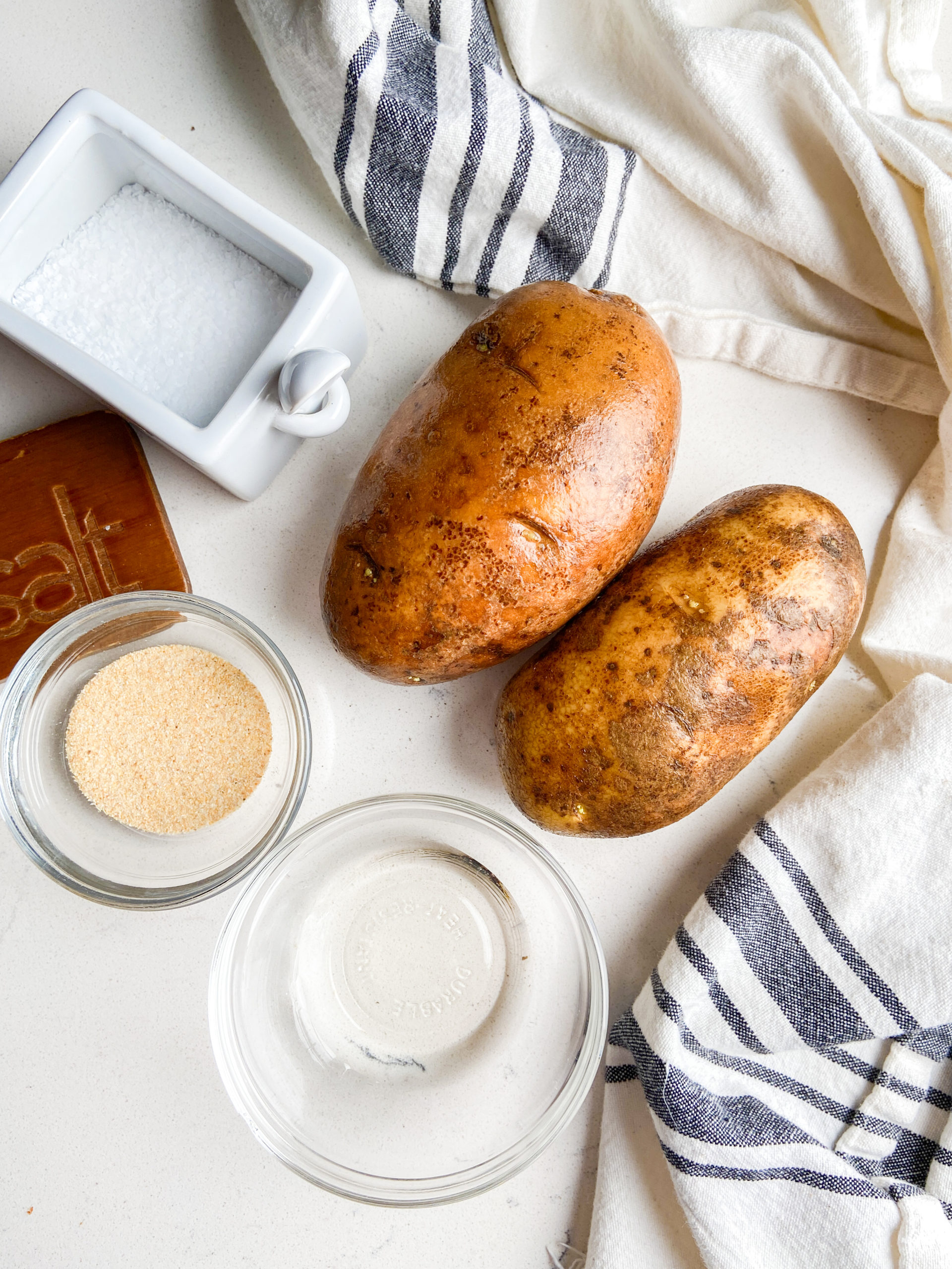 Overhead photo of ingredients needed for air fryer potato chips