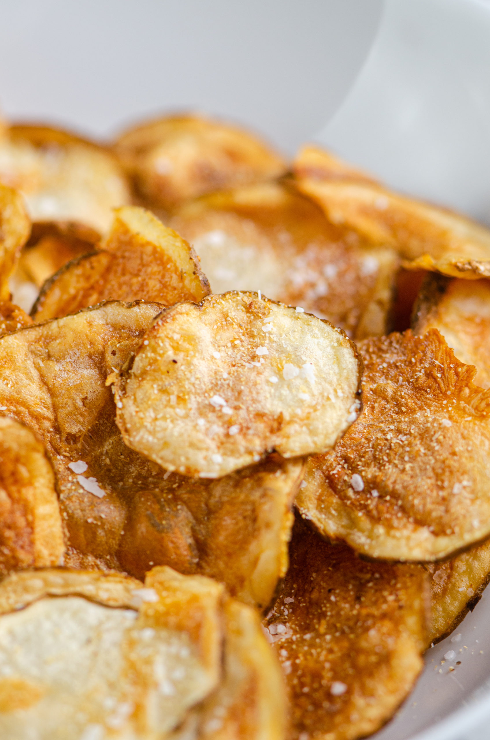 Close up of air fried potato chips