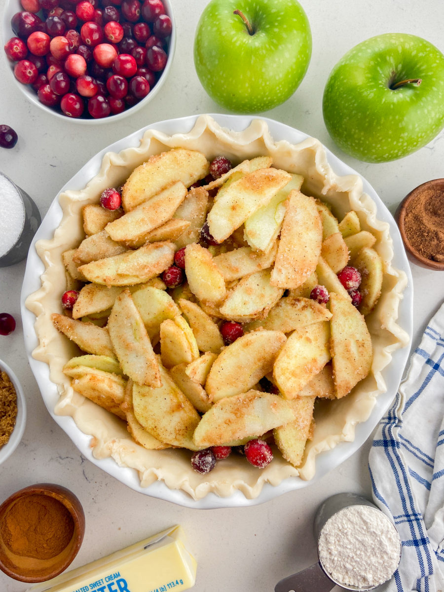 Unbaked cranberry apple pie. 