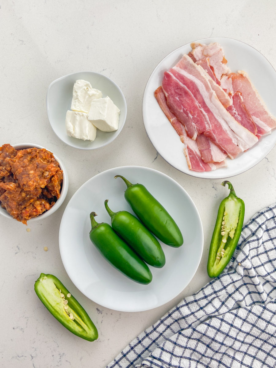 Overhead photo of ingredients needed to make Bacon Wrapped Jalapenos. 