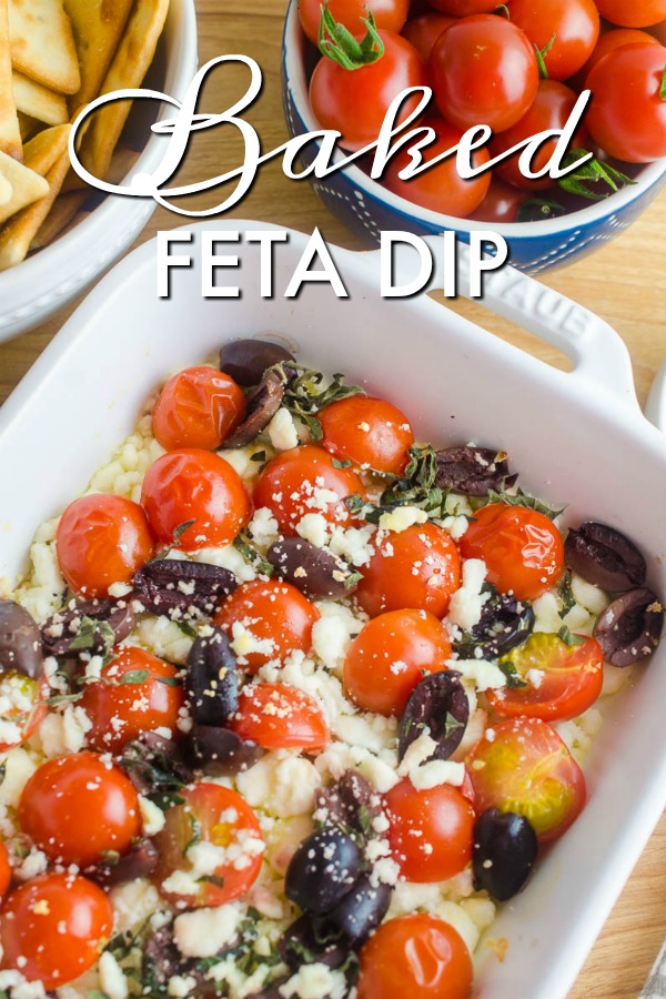 Baked Feta Dip is a quick and easy appetizer fit for game day or book club night. With only 6 ingredients and less than 20 minutes, you can be snacking on this hot flavorful dip! #fetacheese #dip #appetizer