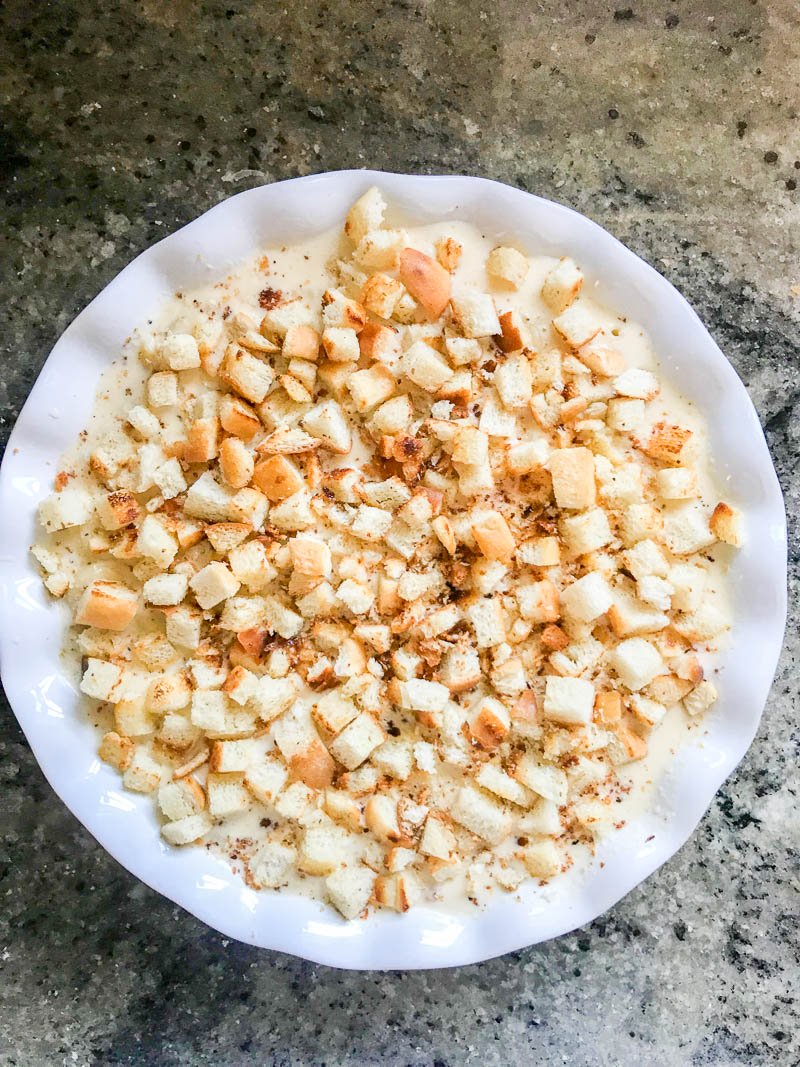 Baked Macaroni and Cheese topped with bread crumbs. 