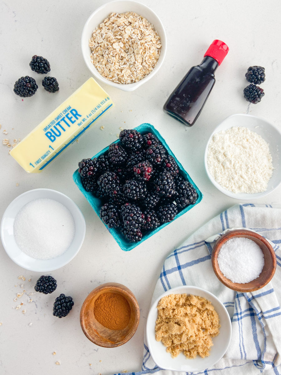 Overhead photo of blackberry crisp ingredients.