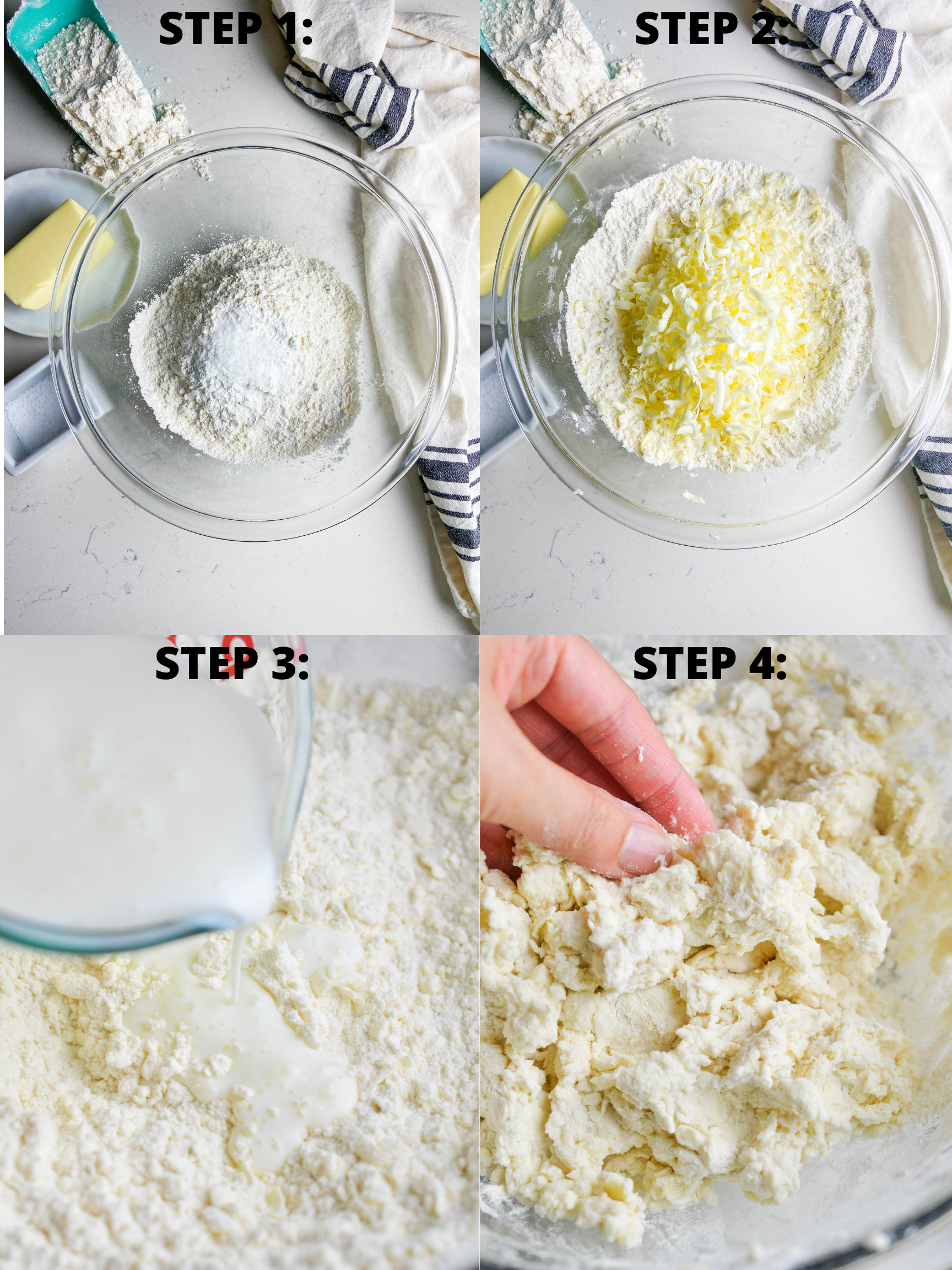 Step by step photos for homemade buttermilk biscuits. 