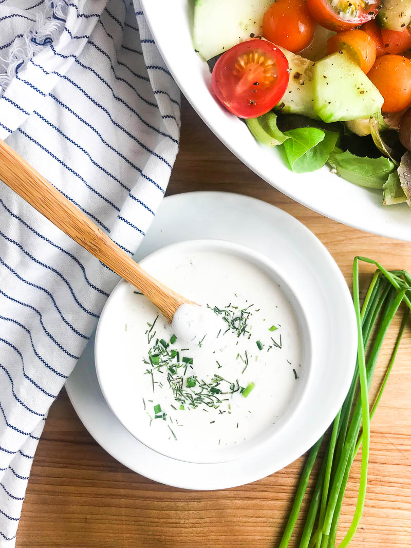Buttermilk Ranch Dressing is classic for a reason! It is great on salads or as a dip for veggies. With just a few kitchen staples you can make your own! 