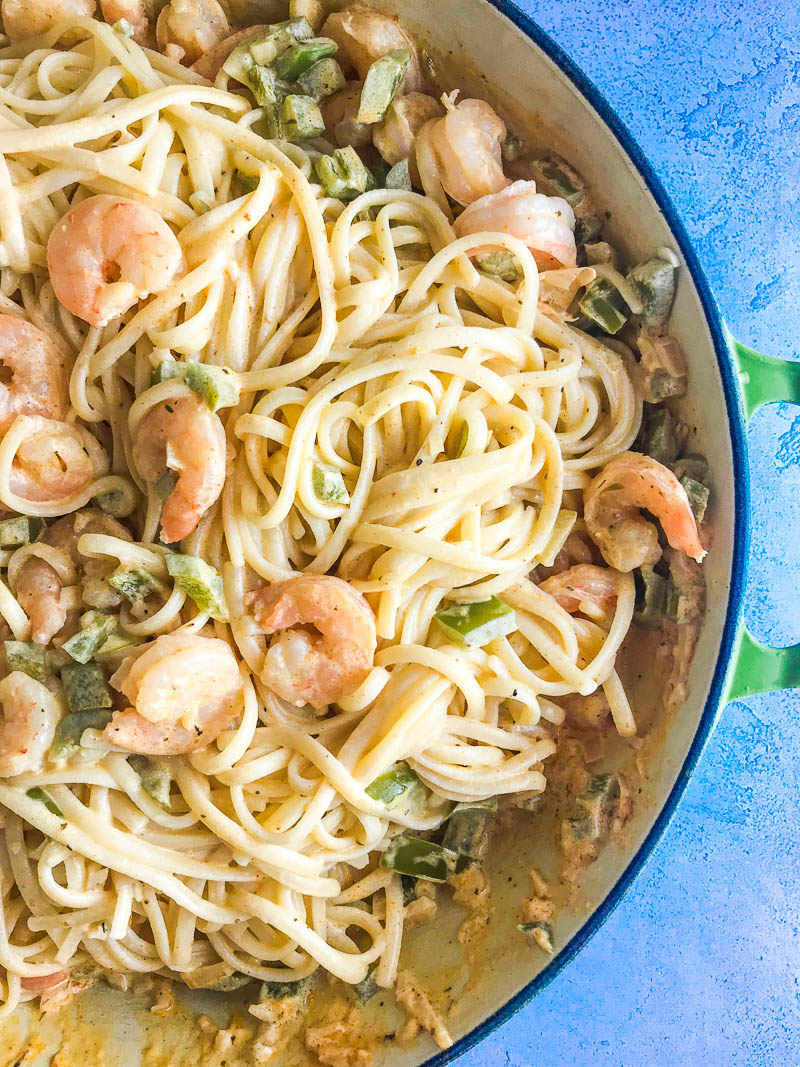 Cajun Shrimp Pasta is creamy, spicy and decadent. It makes a great date night meal! 