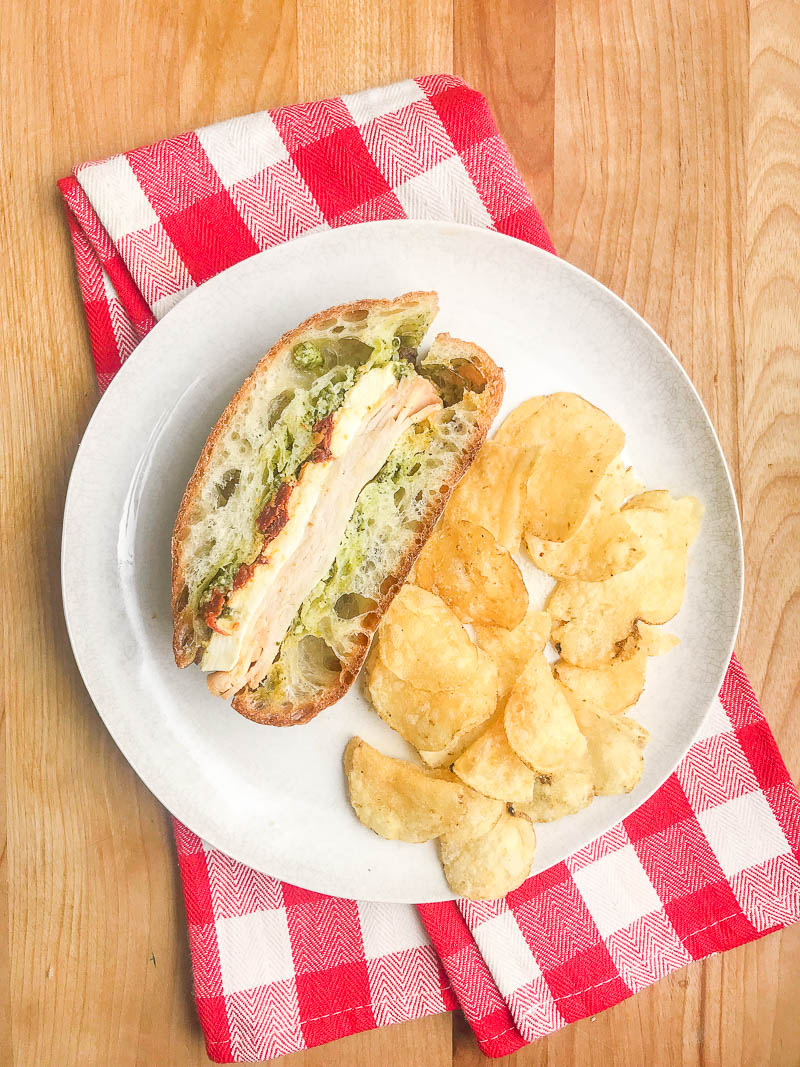 Caprese Chicken Pressed Sandwich. Only 5 ingredients and picnic perfect! 