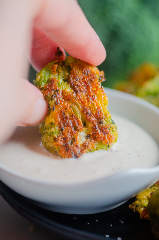 Dipping broccoli tot in ranch. 