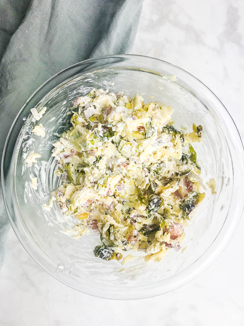 Brussels Sprouts dip in a bowl. 