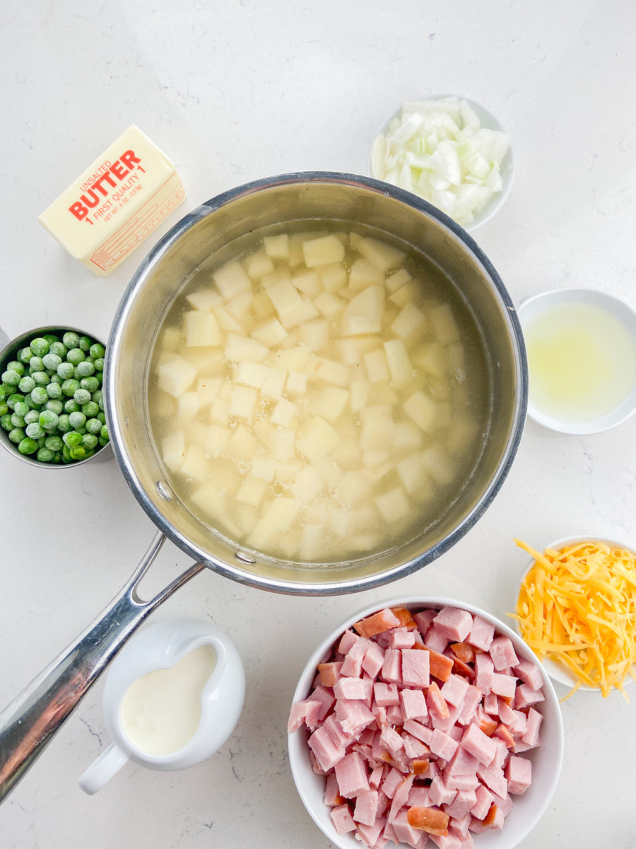 Boiled potatoes in pot. 