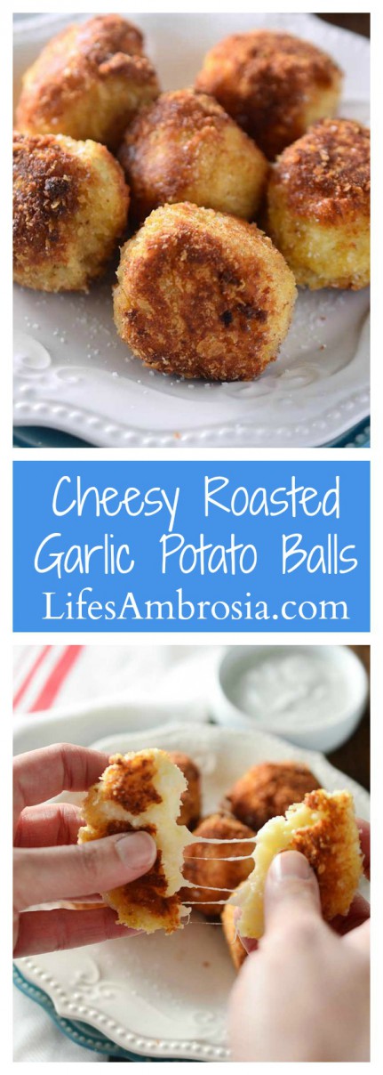 Cheesy Roasted Garlic Potato balls are basically the best way to use up holiday leftovers. Ever.