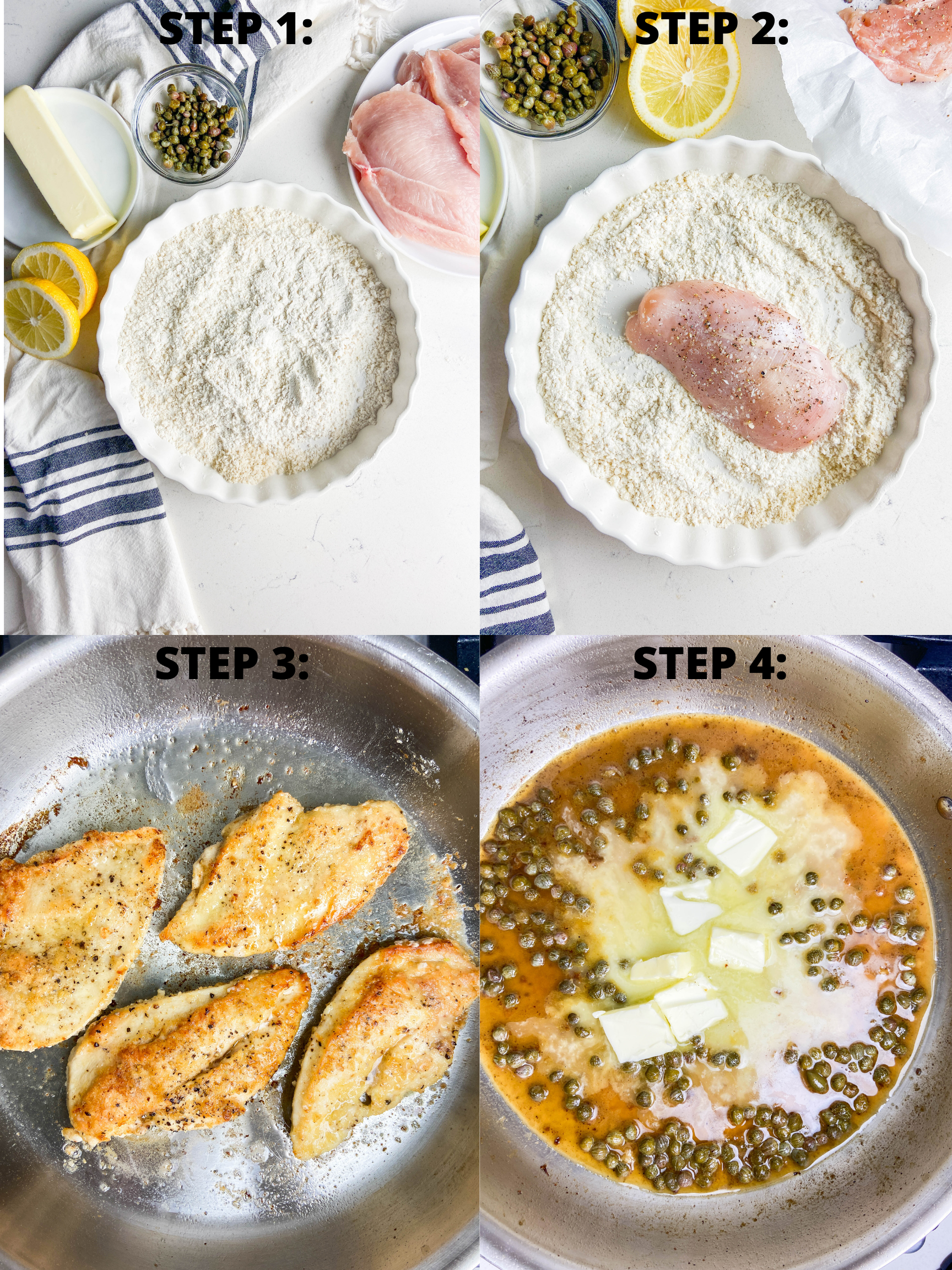 Step by step photos for making chicken piccata. 