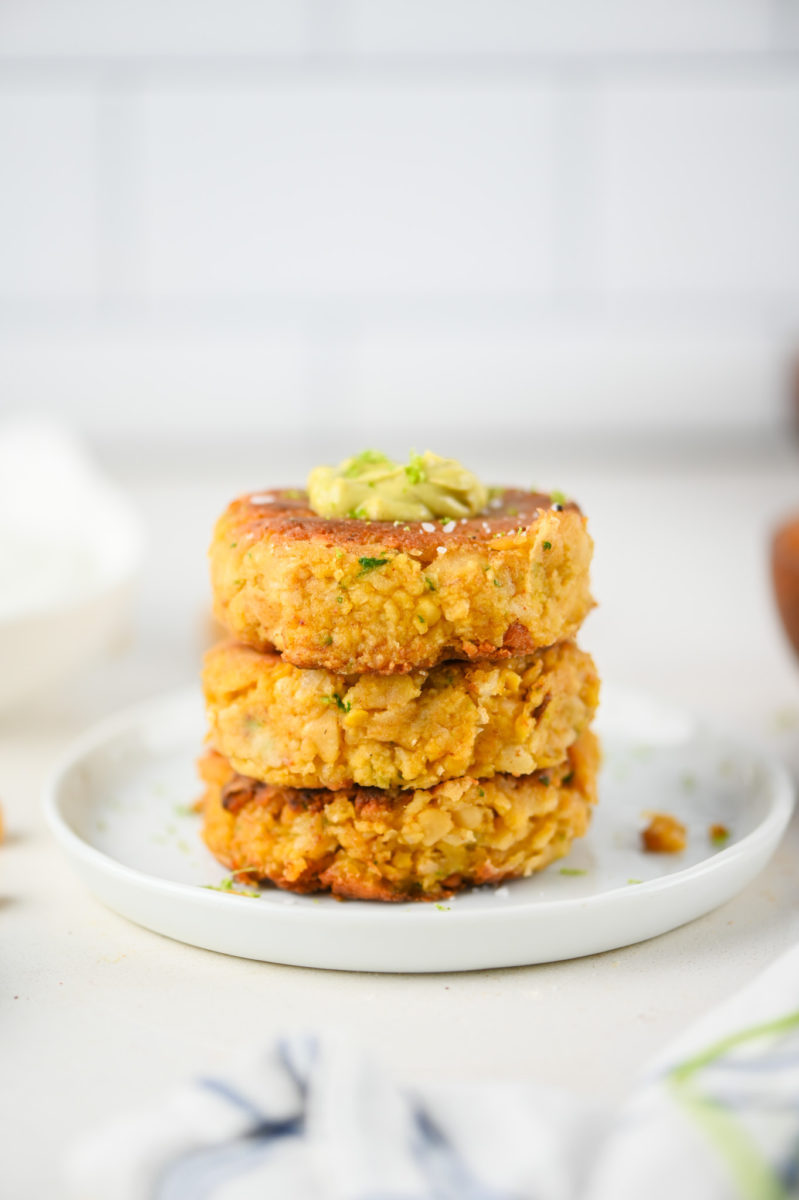 A stack of chickpea fritters. 