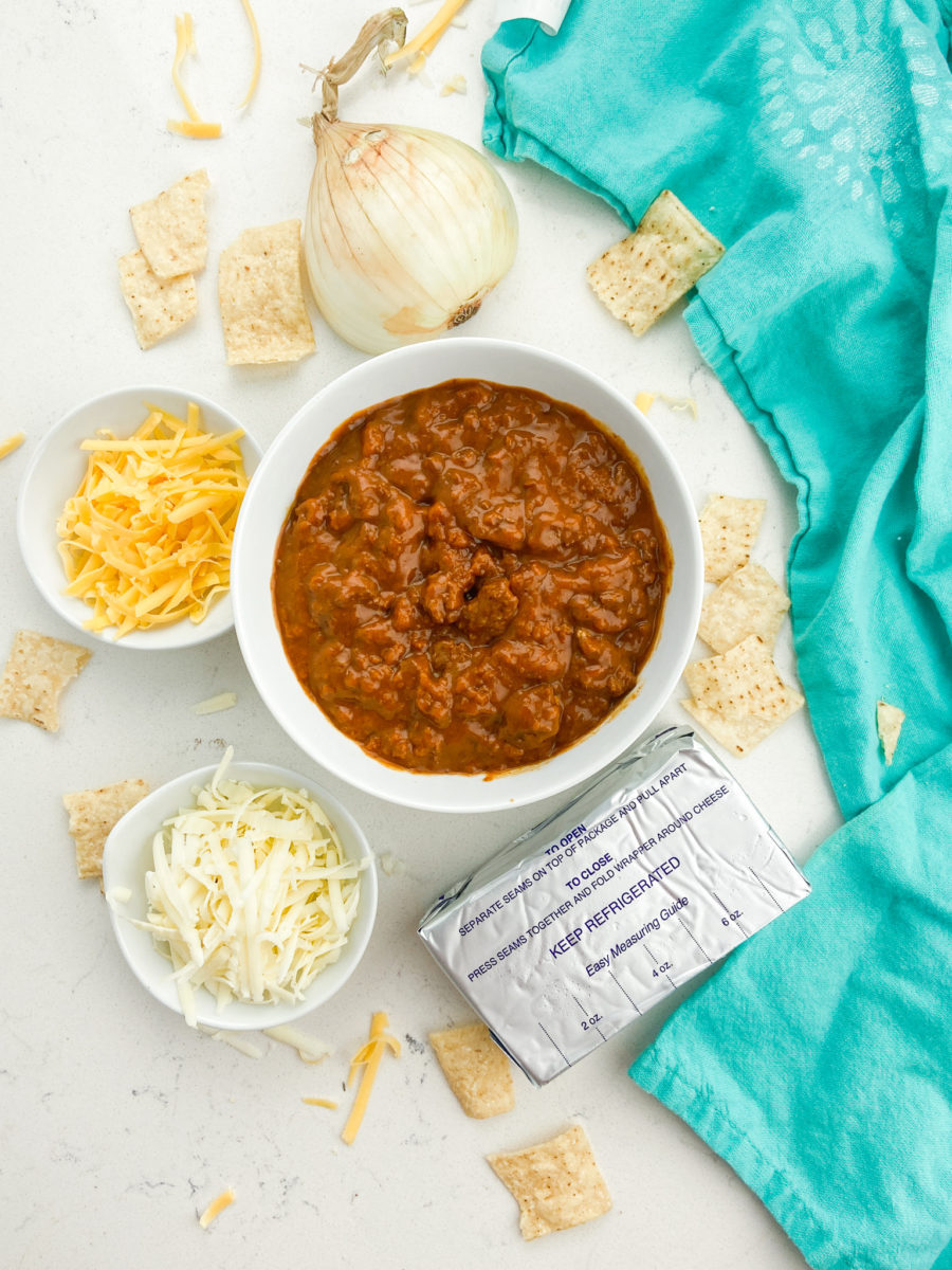 Ingredients for Chili Cream Cheese Dip.