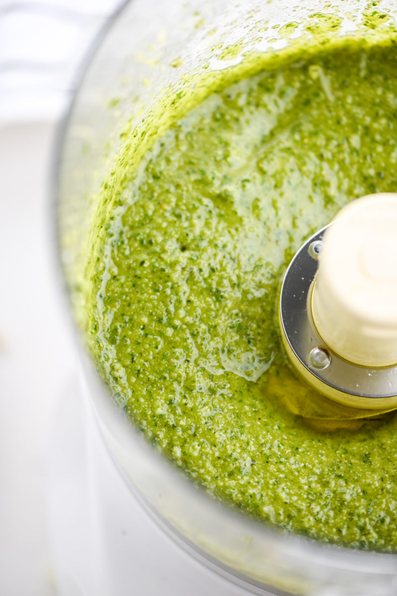 Basil Pesto in a food processor.