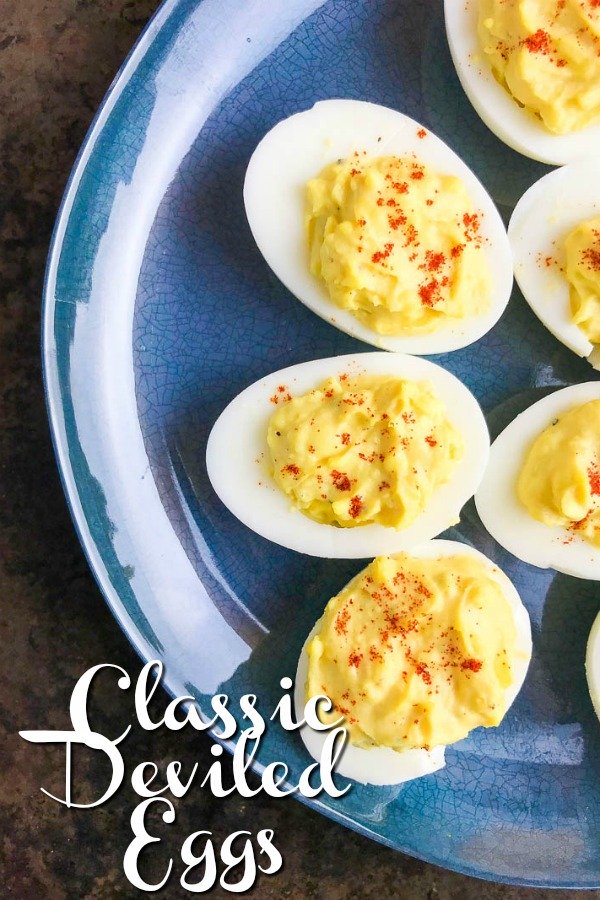 Classic Deviled Eggs with mayonnaise, mustard, and a few seasonings. They are a party and BBQ classic for a reason, everyone loves them! #deviledeggs #classicdeviledeggs #hardboiledeggs #appetizer #snack