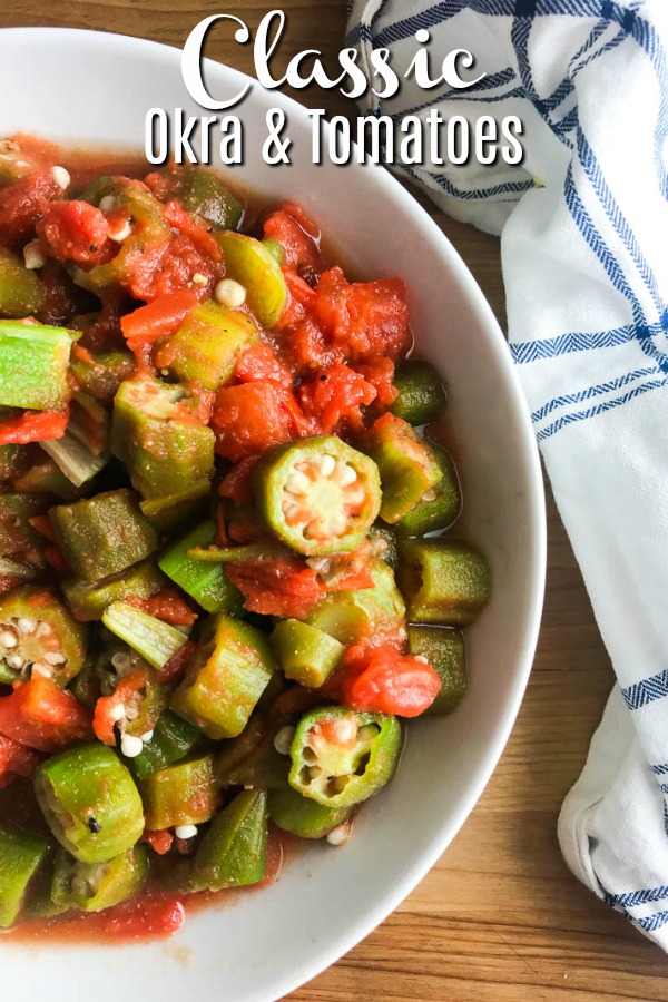 A classic for a reason! Okra and Tomatoes is a quick and easy vegetable side dish perfect for weeknights. #okra #southern #vegetables #glutenfree #vegetarian #vegan