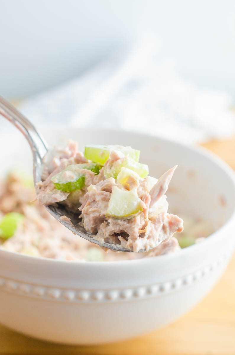 Classic Tuna Salad with celery, capers, pickles and onions.
