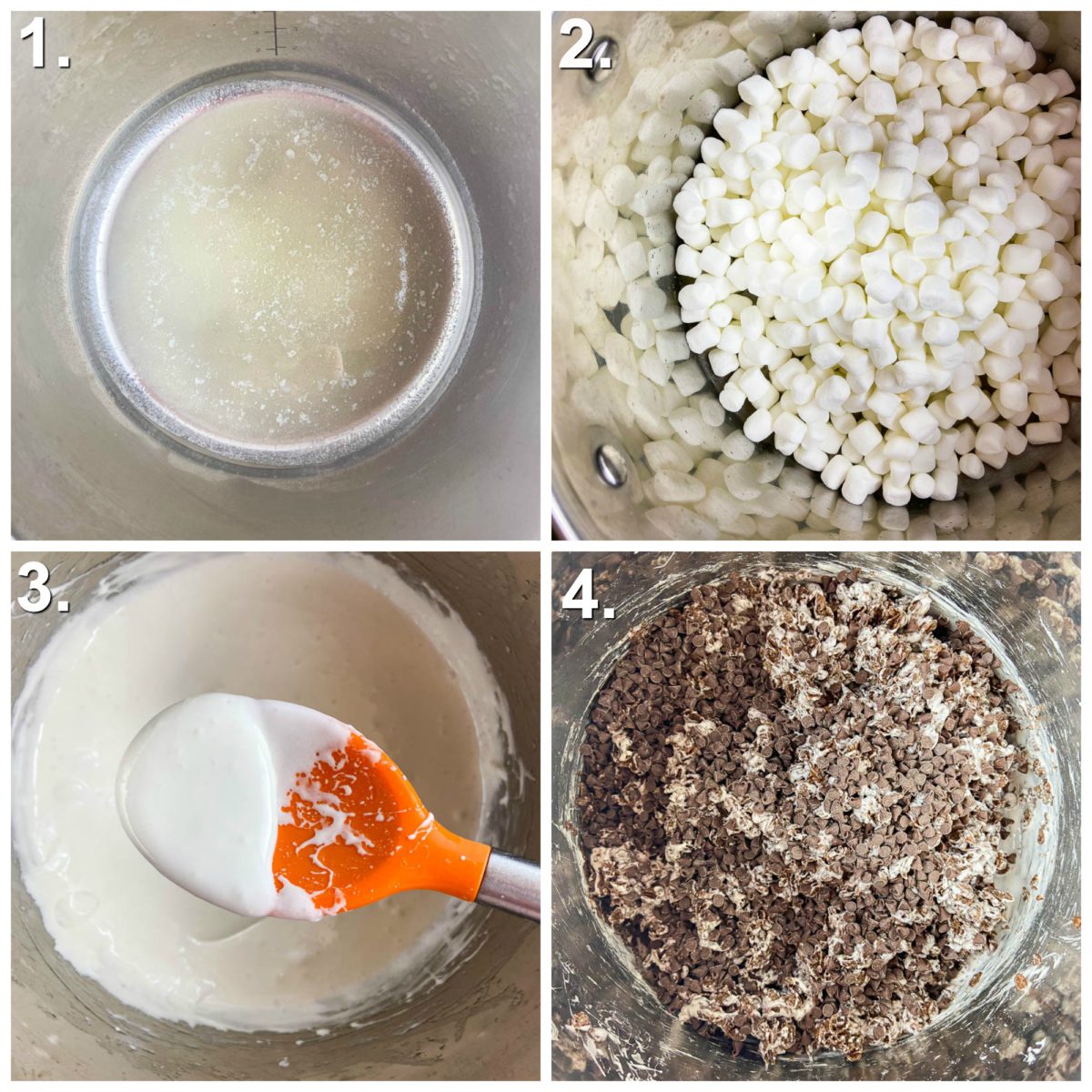 Step by Step photos for how to make Cocoa Pebbles Krispie Treats 