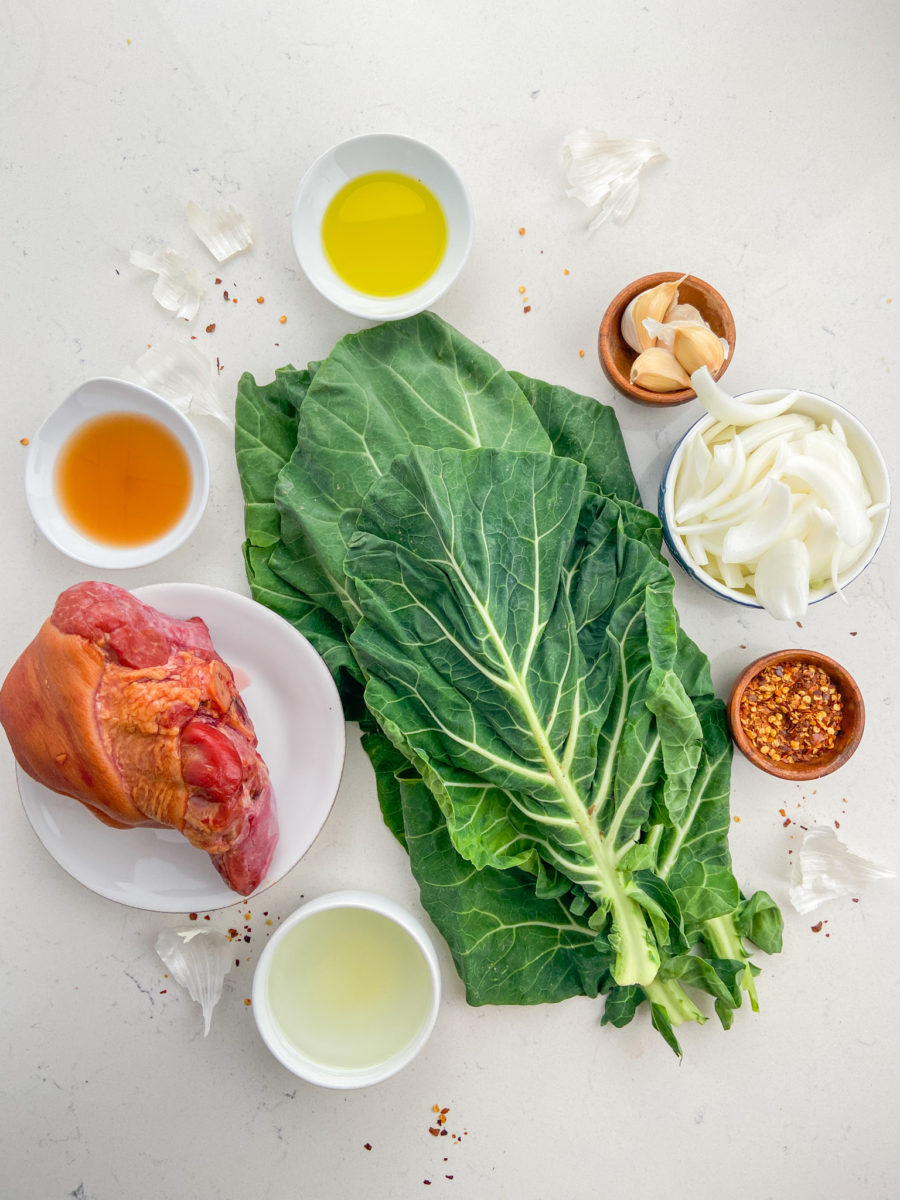 Collard greens ingredients. 