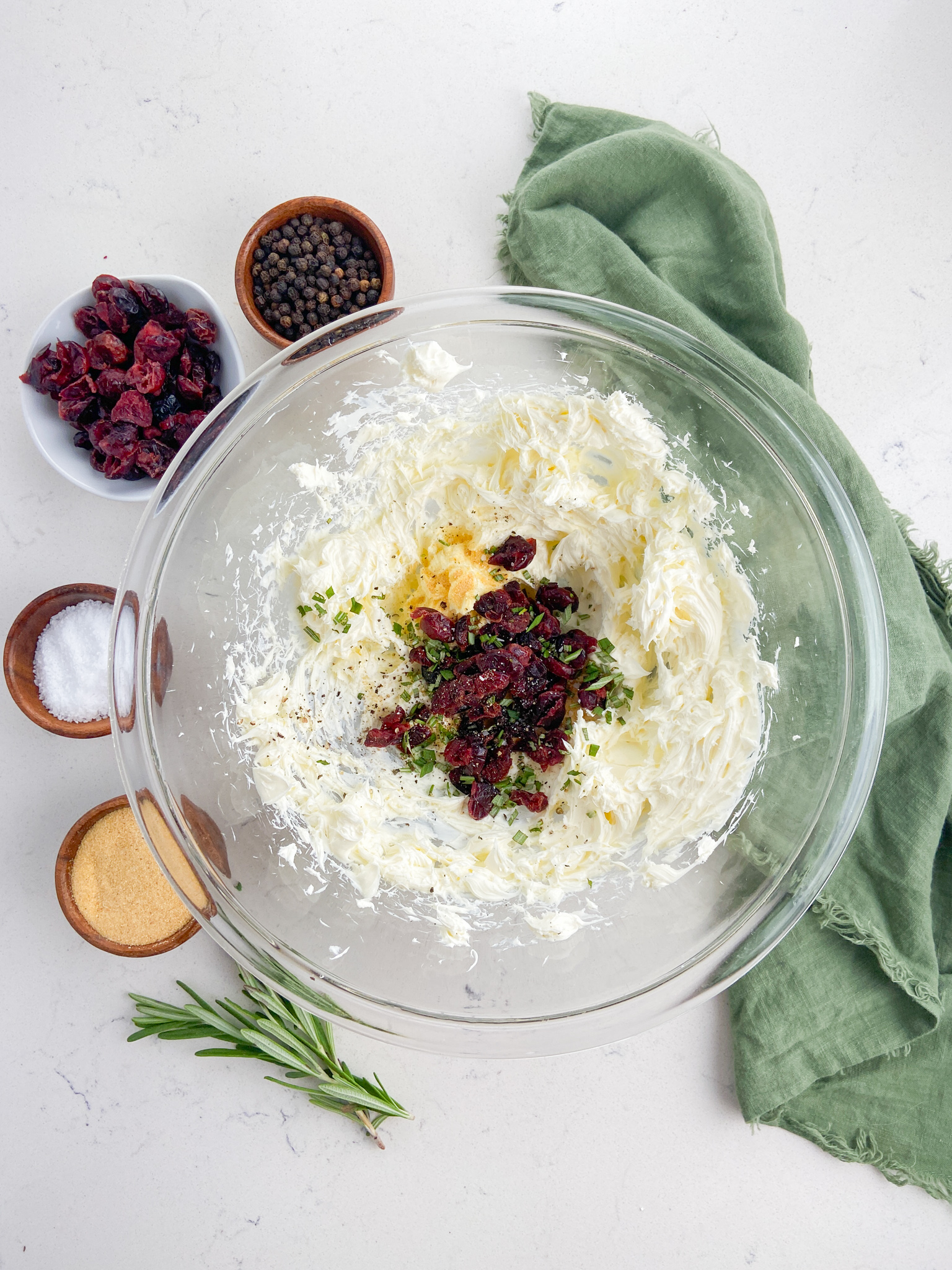 Cranberry cream cheese ingredients in a bowl.