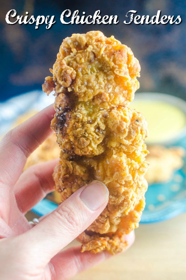 basic, classic crispy chicken tender recipe that the whole family will love. #chicken #friedchicken #chickenstrips #chickentenders #kidfriendlyfood