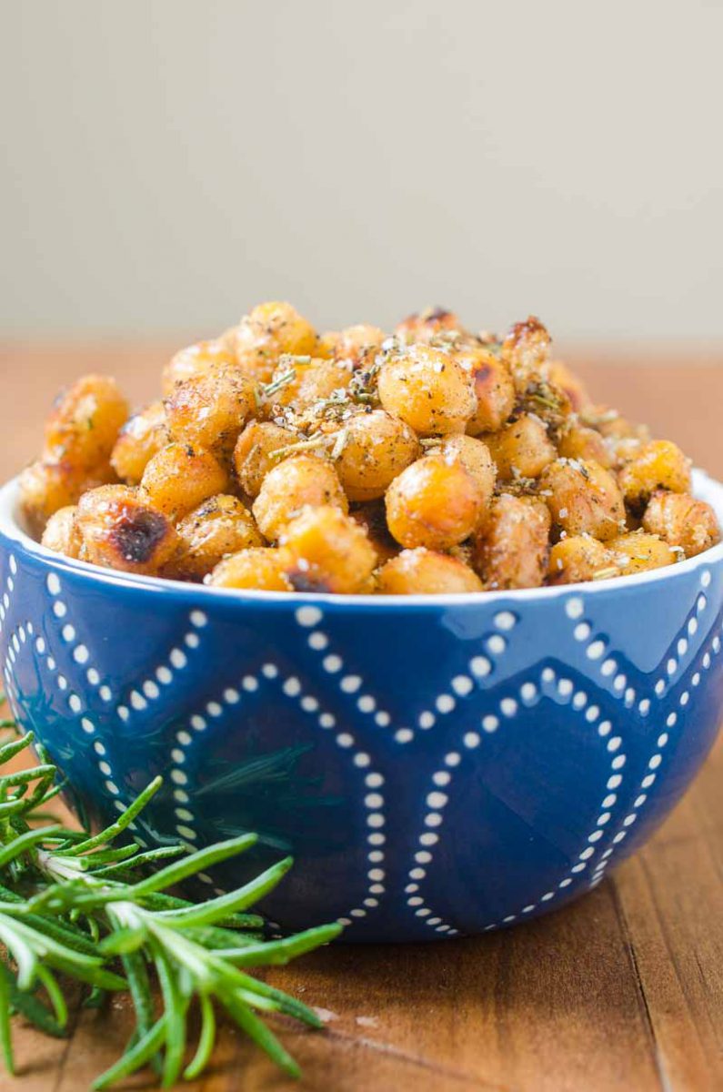 Crispy Chickpeas are a versatile snack that is always a crowd pleaser. This version with rosemary and garlic will be a favorite for sure! 