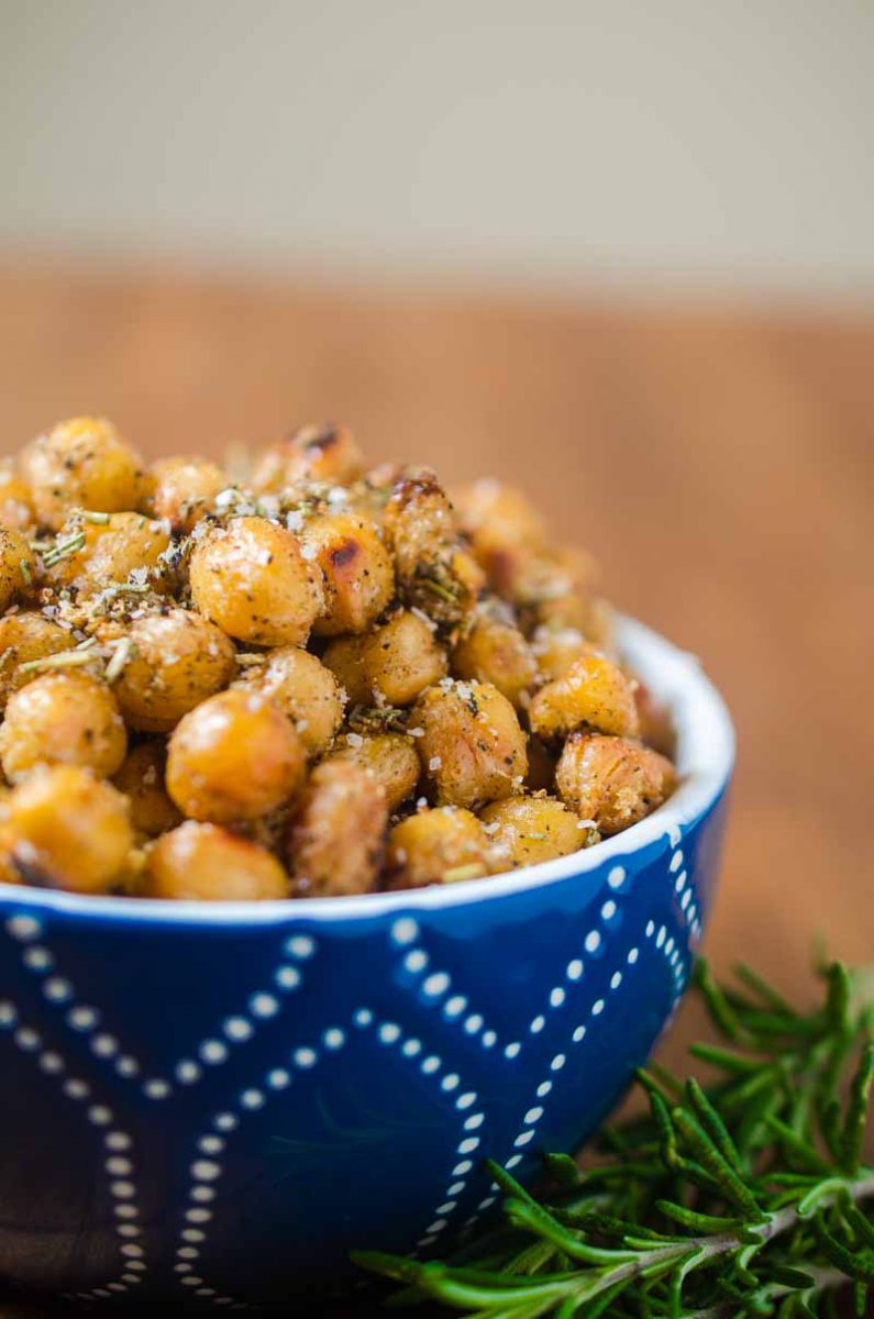 Crispy Chickpeas are a versatile snack that is always a crowd pleaser. This version with rosemary and garlic will be a favorite for sure! 