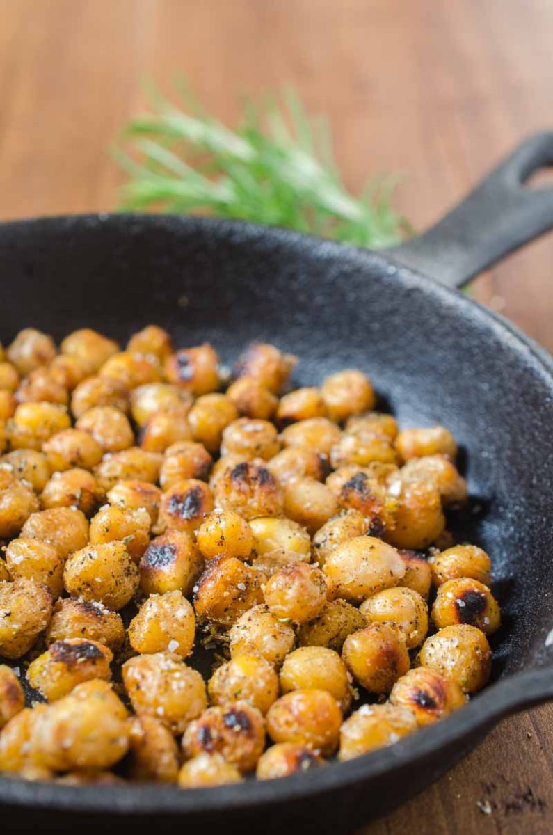 Crispy Chickpeas are a versatile snack that is always a crowd pleaser. This version with rosemary and garlic will be a favorite for sure! 