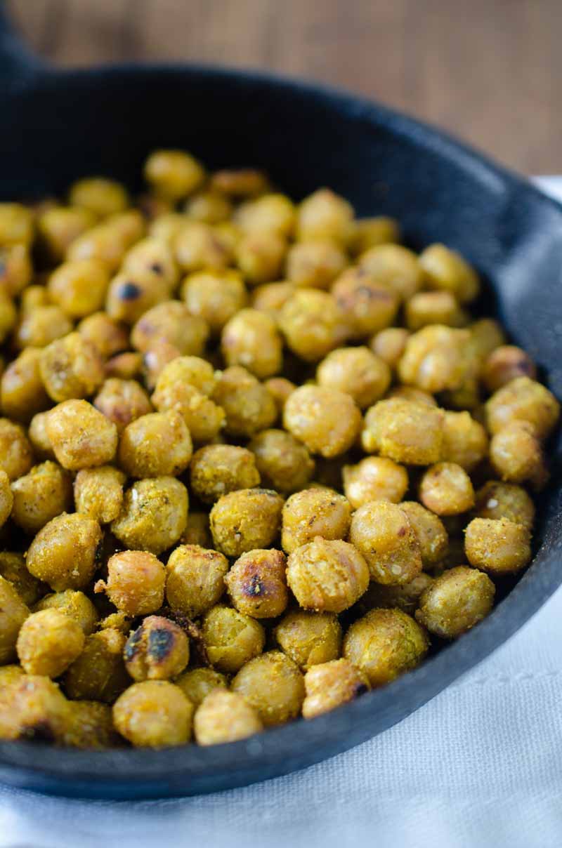 Crispy Curry Chickpeas are a quick, protein filled snack that is a favorite around here! 