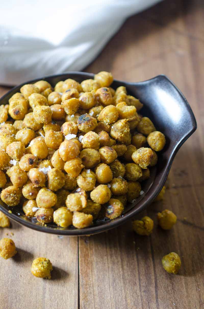 Crispy Curry Chickpeas are a quick, protein filled snack that is a favorite around here! 