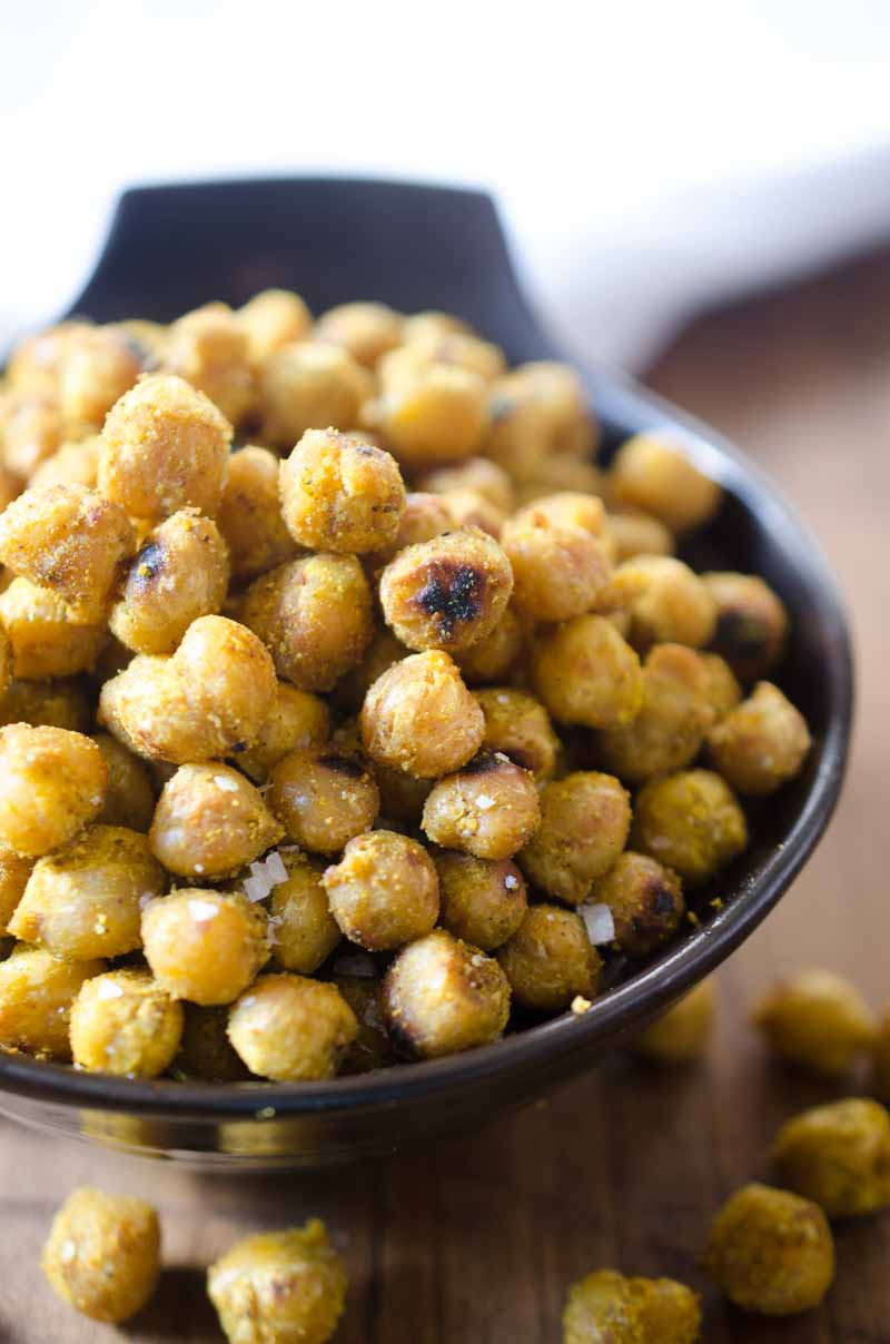 Crispy Curry Chickpeas are a quick, protein filled snack that is a favorite around here! 
