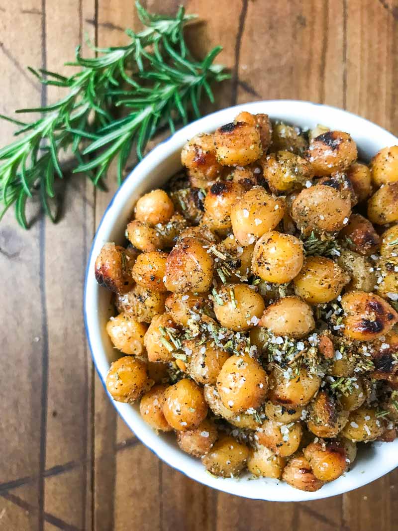 Crispy Chickpeas are a versatile snack that is always a crowd pleaser. This version with rosemary and garlic will be a favorite for sure! 