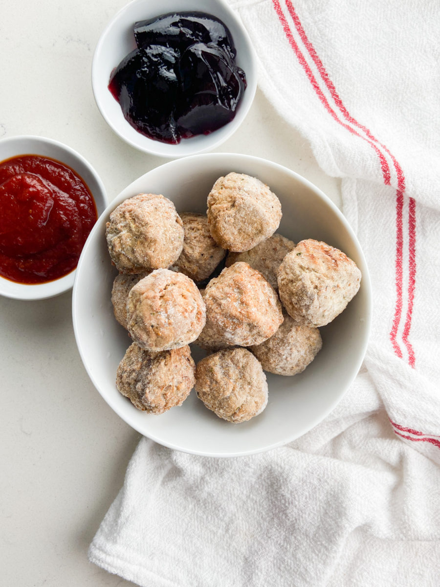 Overhead photo of grape jelly meatball ingredients