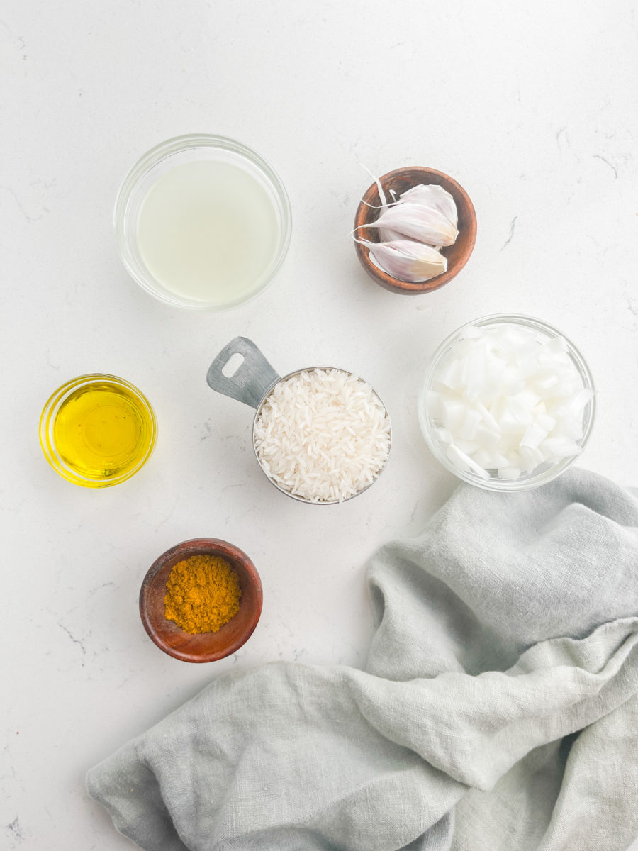 Curry rice ingredients on a white background. 