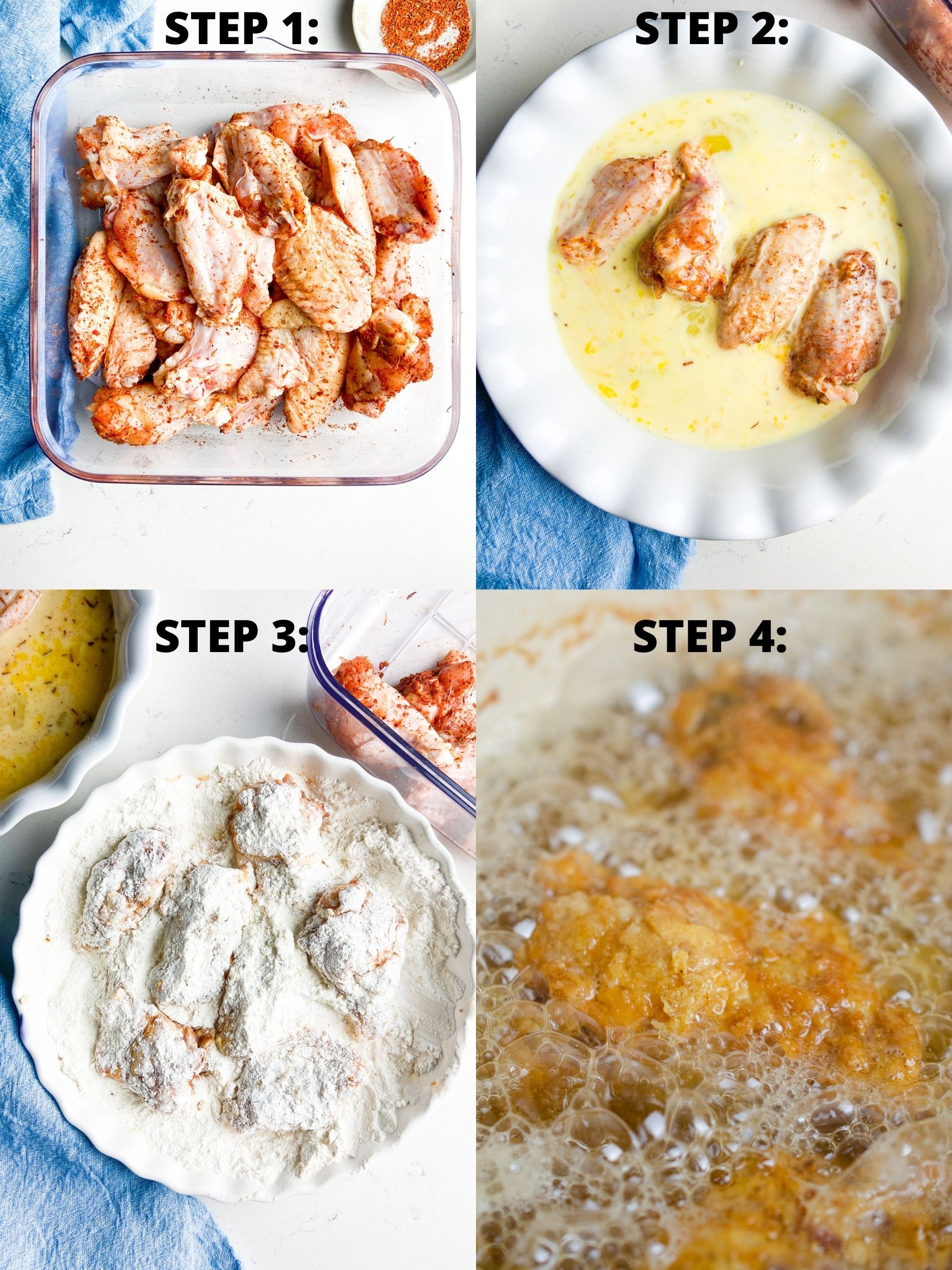 Step by step photos of making deep fried chicken wings. 