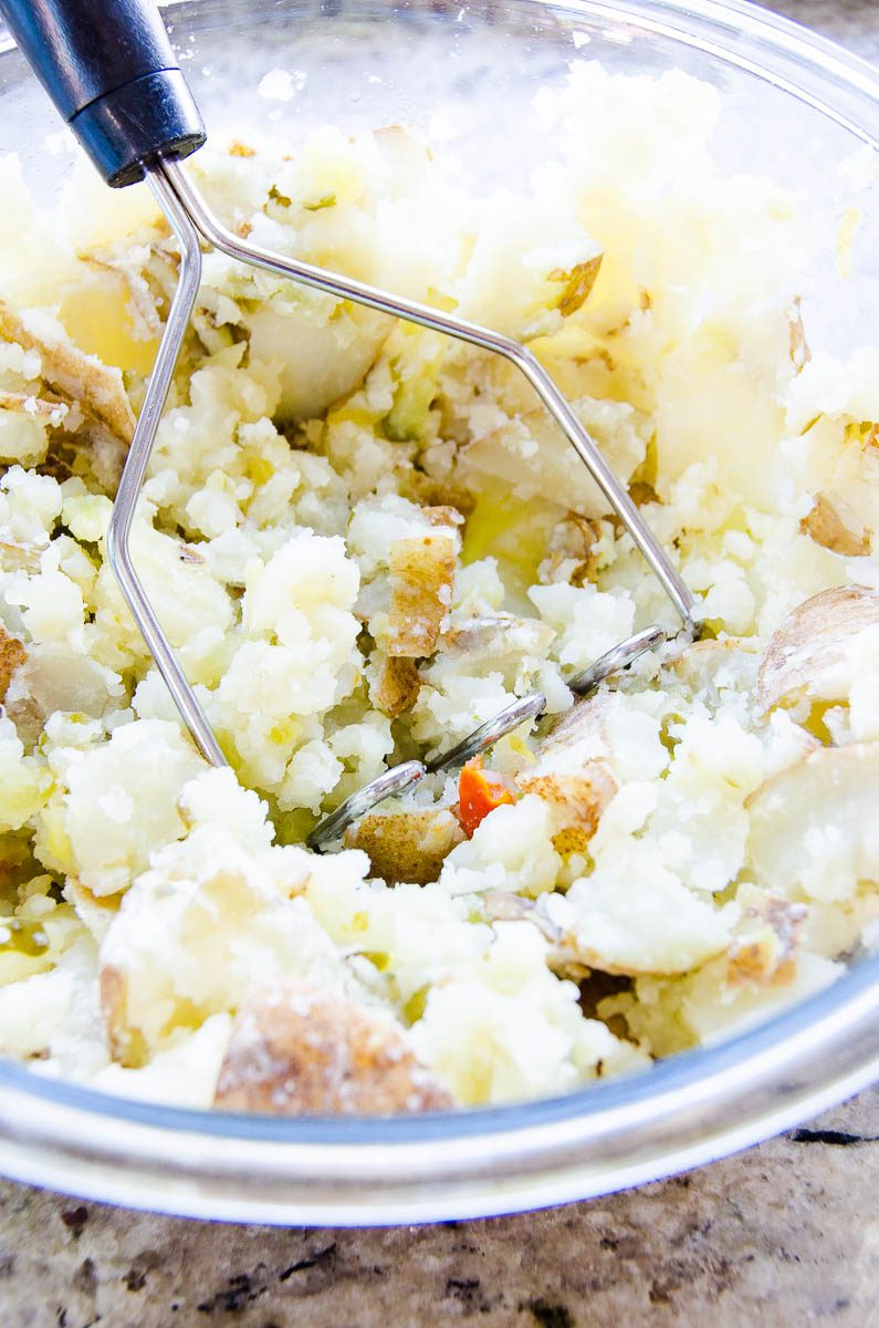 Slightly mash potatoes for the best potato salad