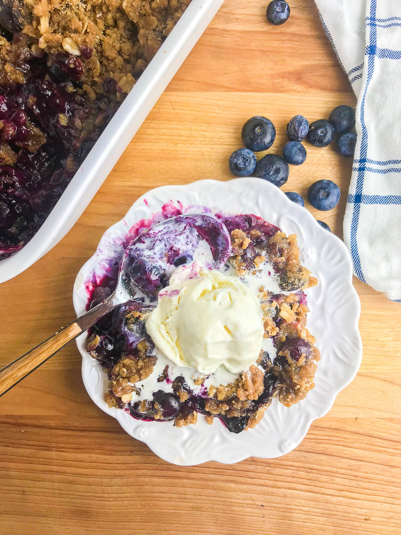 Savoring summer's sweet berries with this Easy Blueberry Crisp. Sweet blueberries topped with a sugary crust and baked until golden and bubbly. 