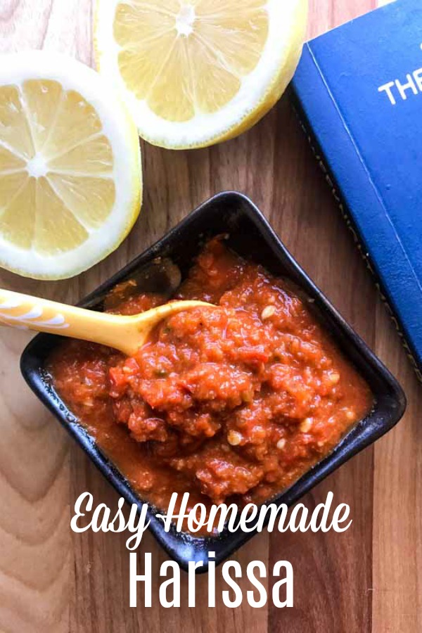 Easy Homemade Harissa is super easy to make. A blend of red bell peppers, fresno peppers and spices, this chile paste is favorite for spice lovers! #harissa #chilepaste #sauce