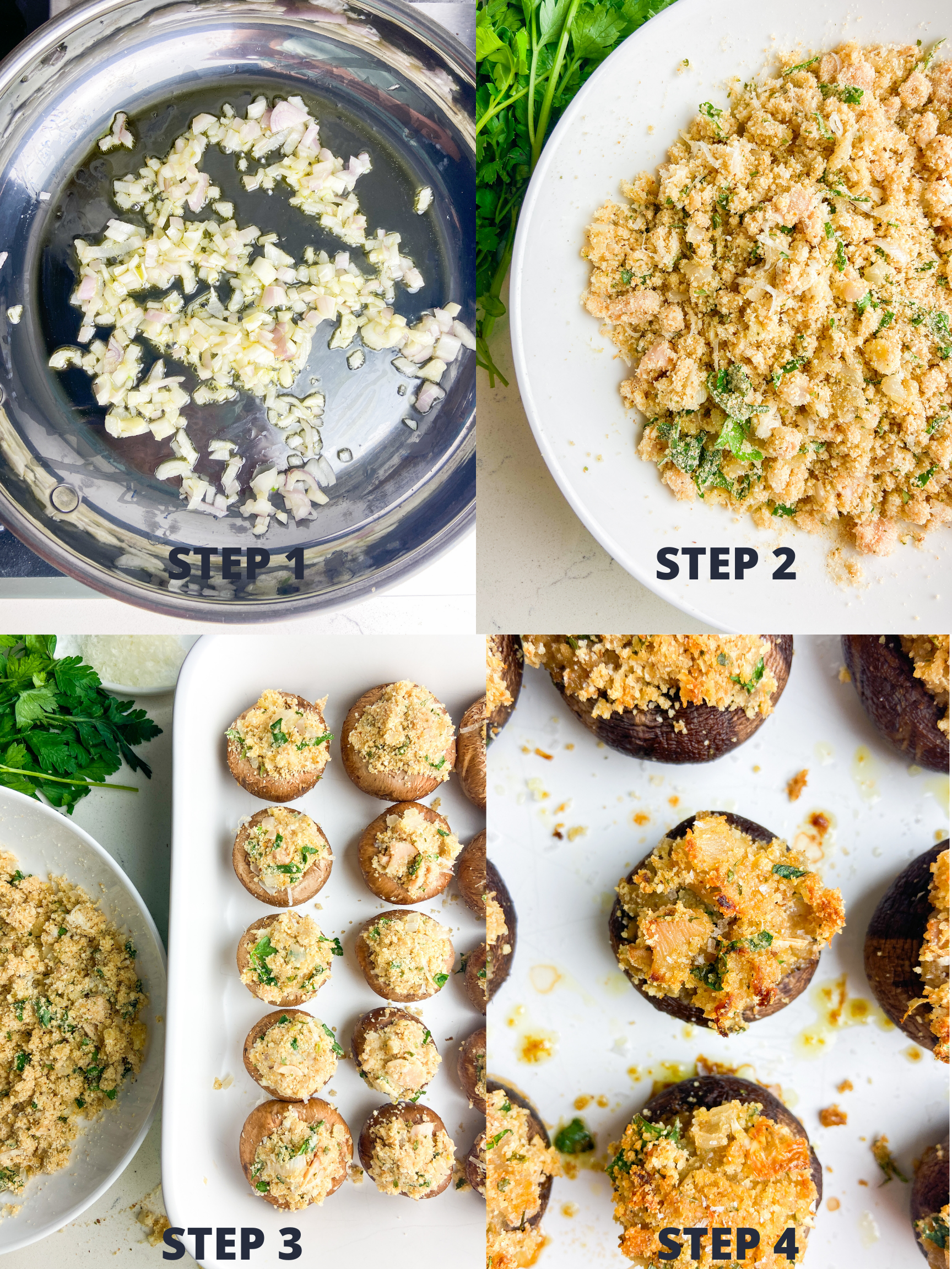Step by step photos for making easy stuffed mushrooms