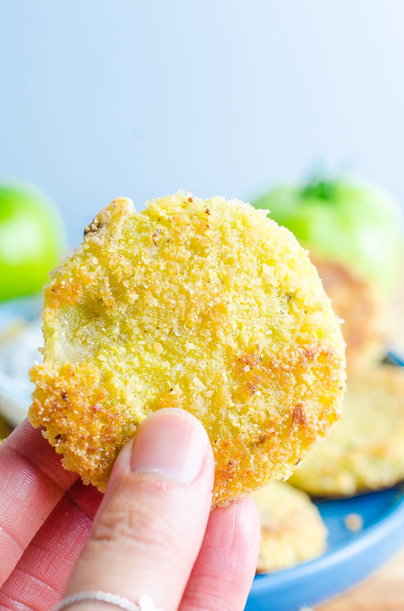 Use cornmeal and panko to make crispy fried green tomatoes