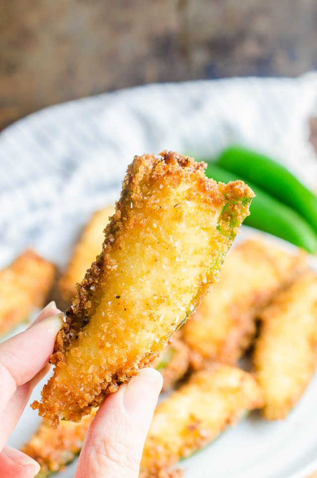 A single breaded jalapeno popper. 