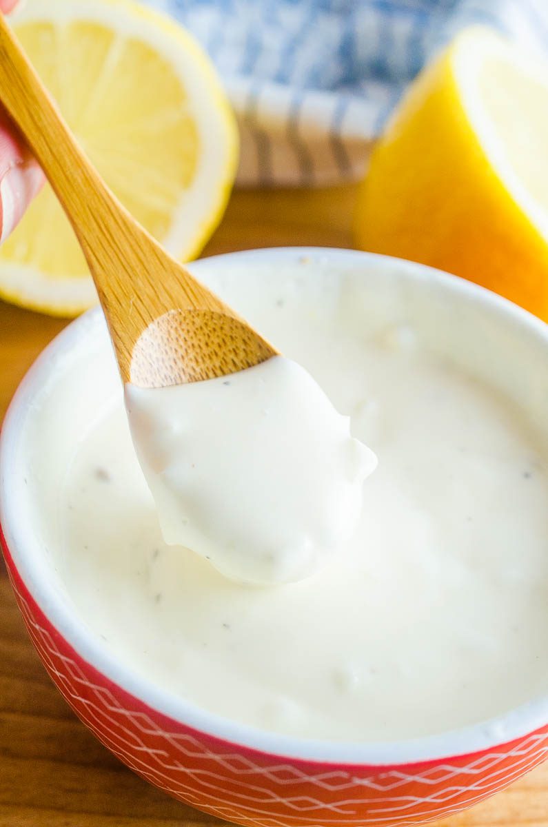 A spoonful of creamy aioli. 