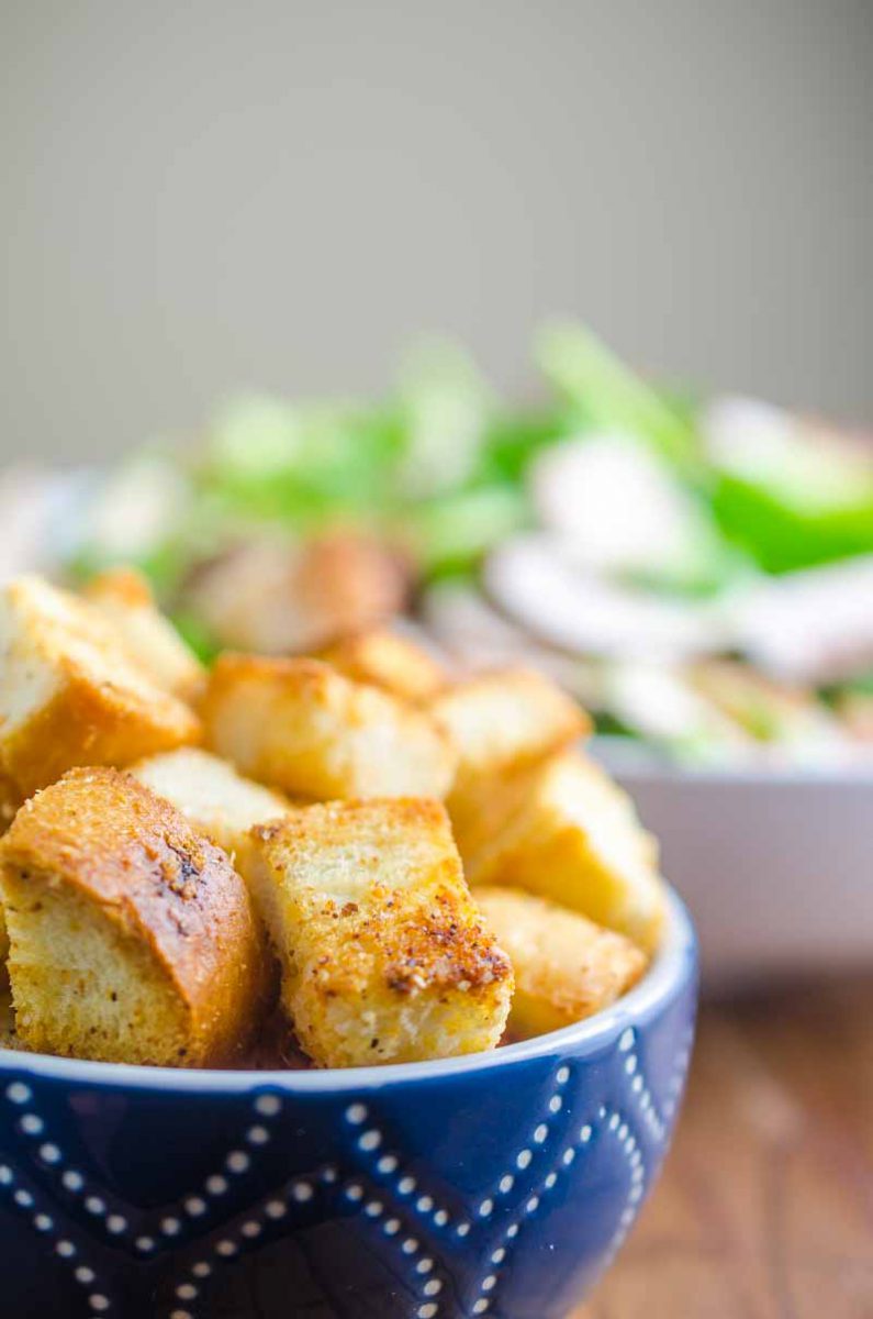 Every good salad needs some crunch. Homemade Garlic Parmesan Croutons are easy to make and add the tasty crunch you crave. 