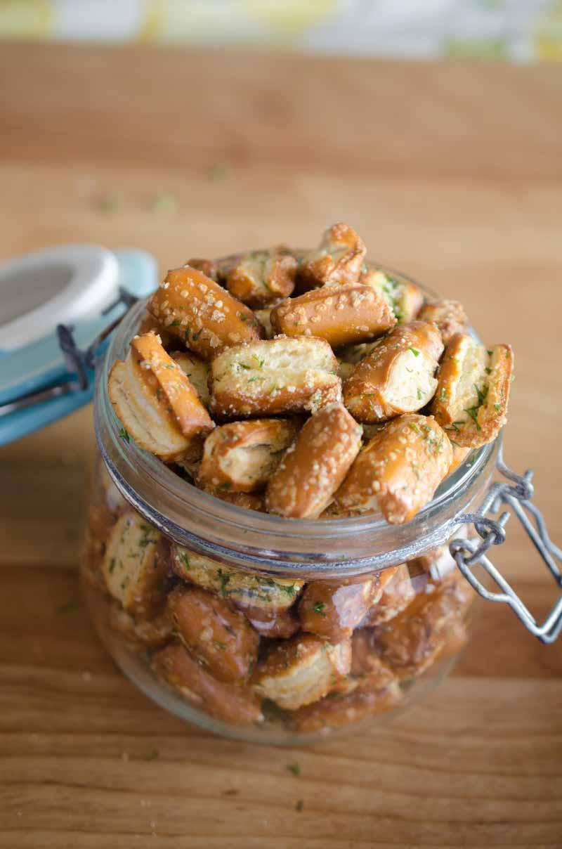 Garlic Parmesan Ranch Pretzels. Sourdough pretzels tossed with garlic, Parmesan and dill. A quick, easy and addictive snack perfect for Game Day.