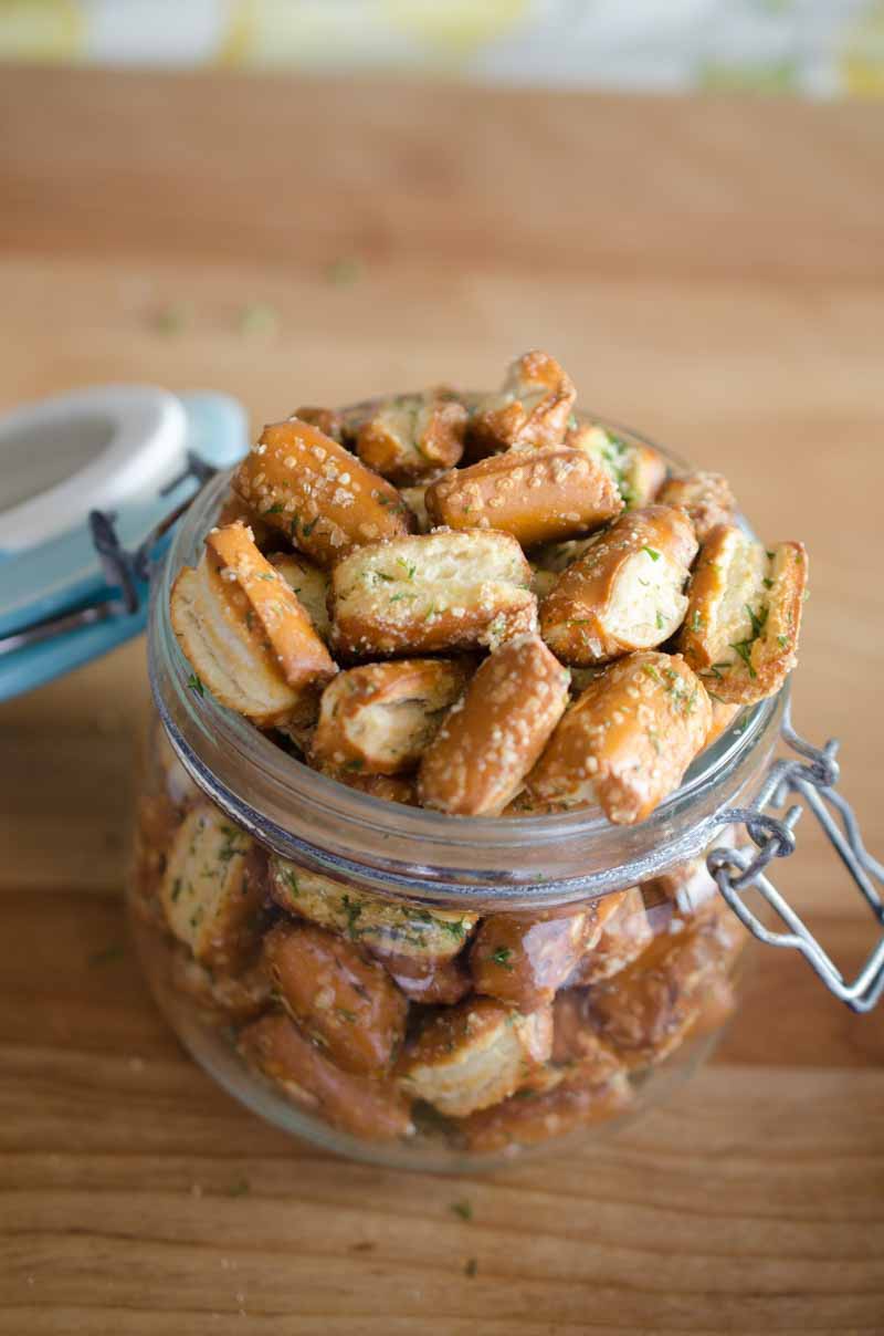 Garlic Parmesan Ranch Pretzels. Sourdough pretzels tossed with garlic, Parmesan and dill. A quick, easy and addictive snack perfect for Game Day.