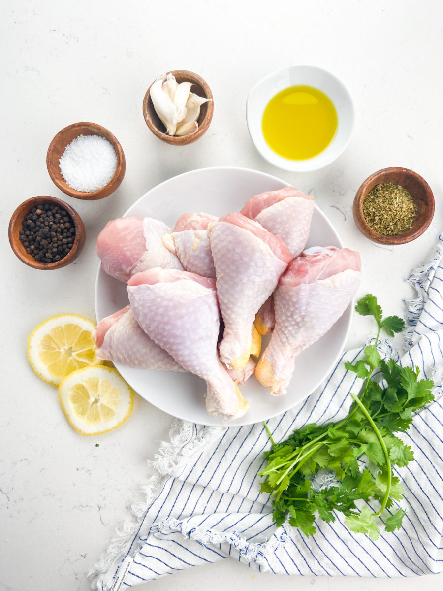 Grilled Green Chicken Ingredients on white background. 