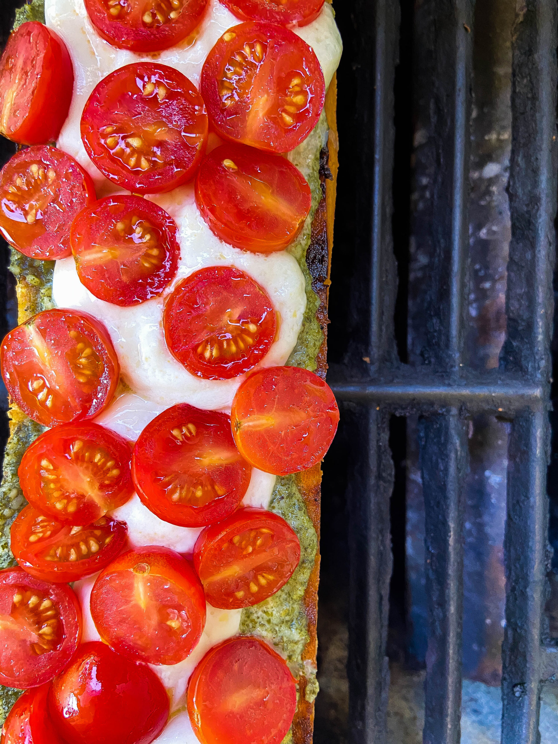 Caprese Cheese bread on the grill. 