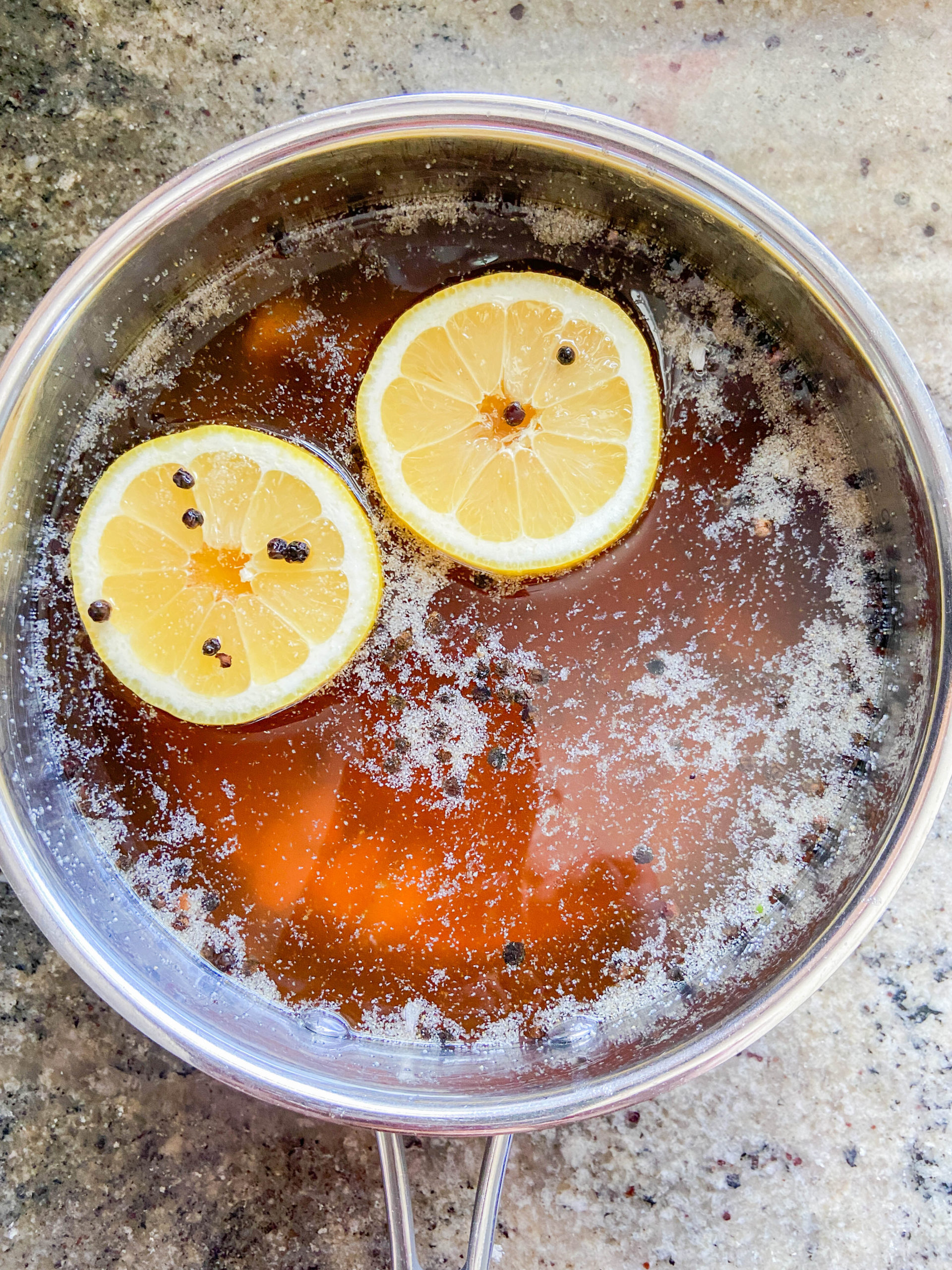 Garlic Chicken Brine in a saucepan. 