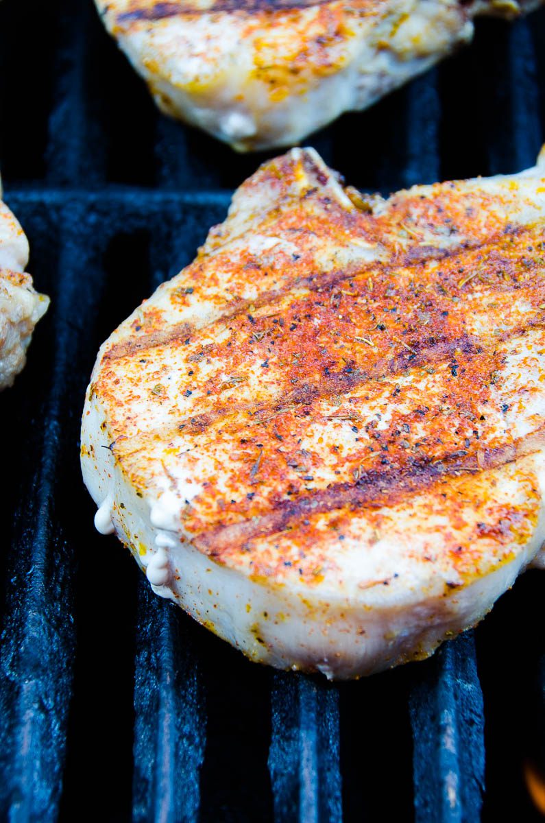 Pork chops on the grill. 